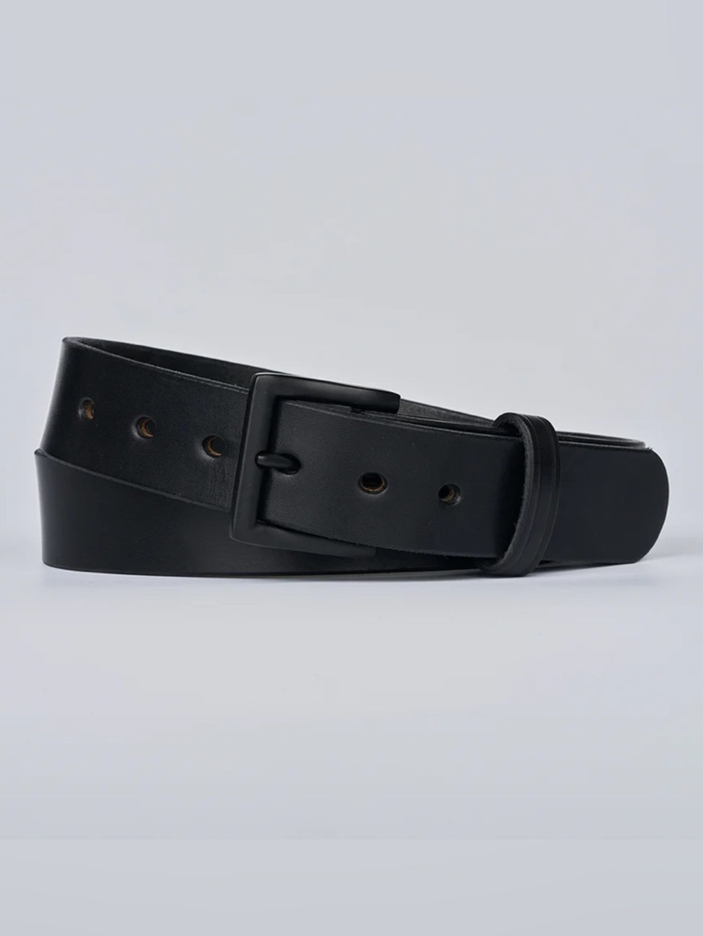 Men's Black Leather Belt with Matte Buckle - Minimalist Everyday